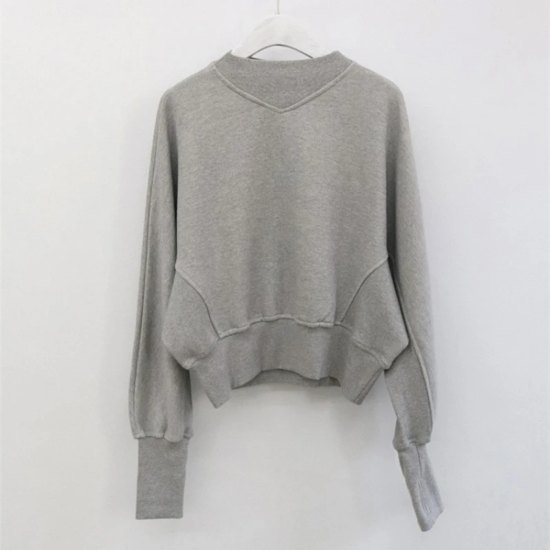 Fashion Waist Cinched Cropped Sweatshirts Women Autumn Harajuku Casual Oversized Pullover Lady Gray Long Sleeve Crewneck Hoodies