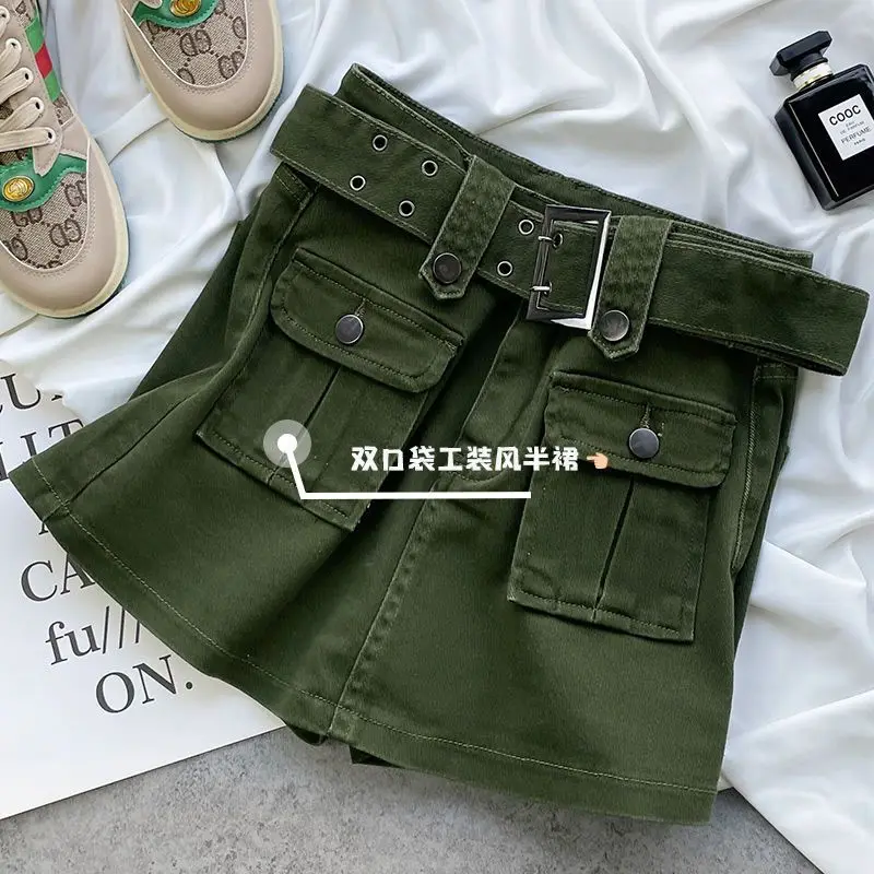 Cargo Jeans Women 2022 Invisible Open Crotch Outdoor Convenient Pants High Belt Pocket A- line Skirt Wide-Leg Pants Skort Women