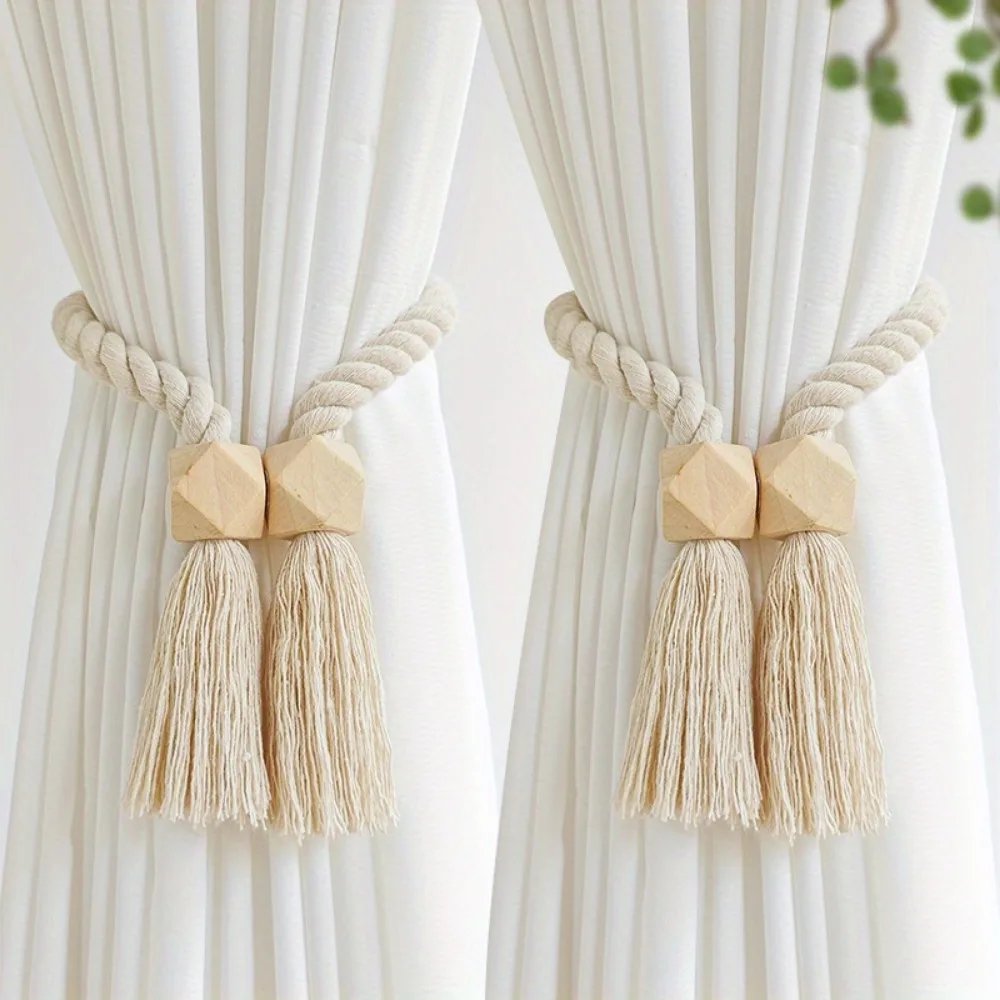 2 Pieces Chic Magnetic Curtain Ties-Simple Wooden Tassel Curtain Buckles-for Bedroom, Living Room, Kitchen Home Decor