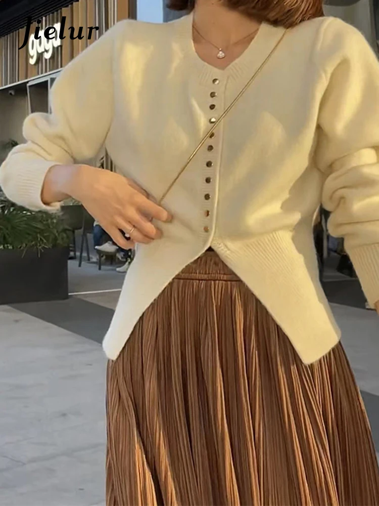 

Jielur Кардиган Женский вязаный винтажный однотонный простой базовый Повседневный свободный свитер черный красный армейский зеленый персиковый