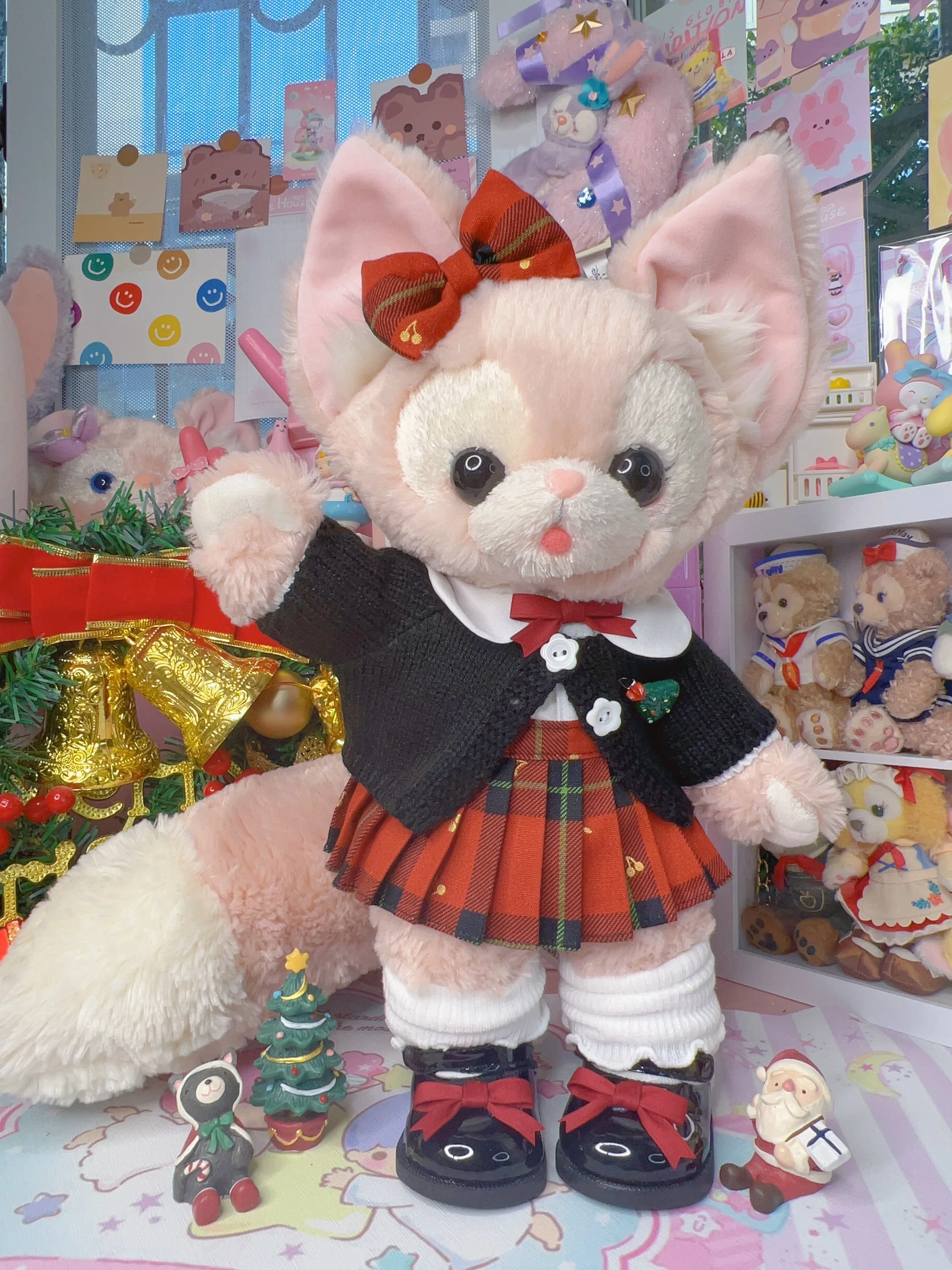 

13 inch LinaBelle Doll's Clothes Christmas Theme Clothes Red Pleated Skirt Black Sweater