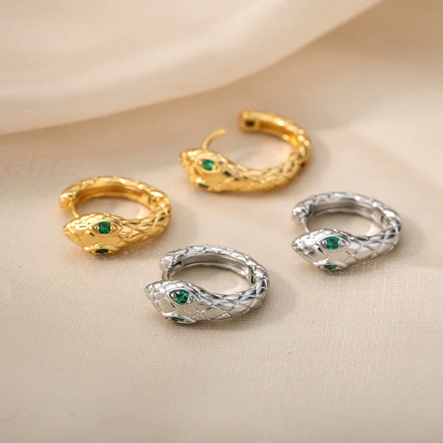 Aesthetic Stainless Steel Hoop Earrings For Women Gold Minimalist Heart Snake Flower Zircon Earring Korean Fashion Jewelry 2022 E2031G-2
