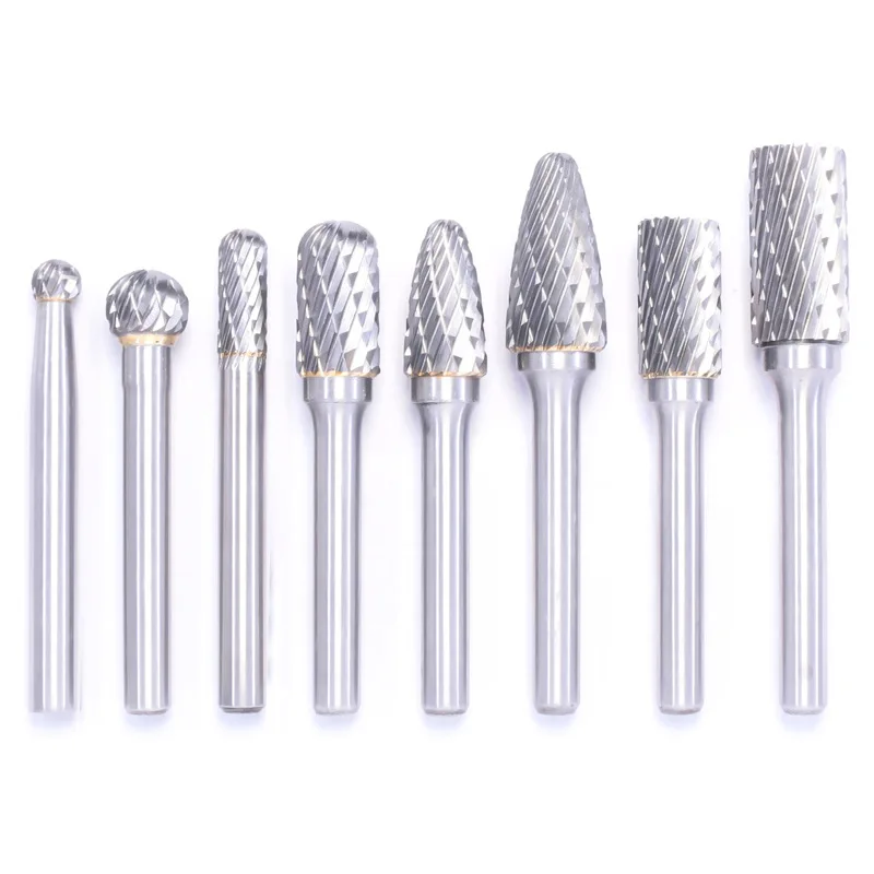 Hardware tools 8-Pcs Tungsten Steel Grinding Head Hard Alloy Rotary File Set, Double Groove Metal Wood Carving Polishing Alloy
