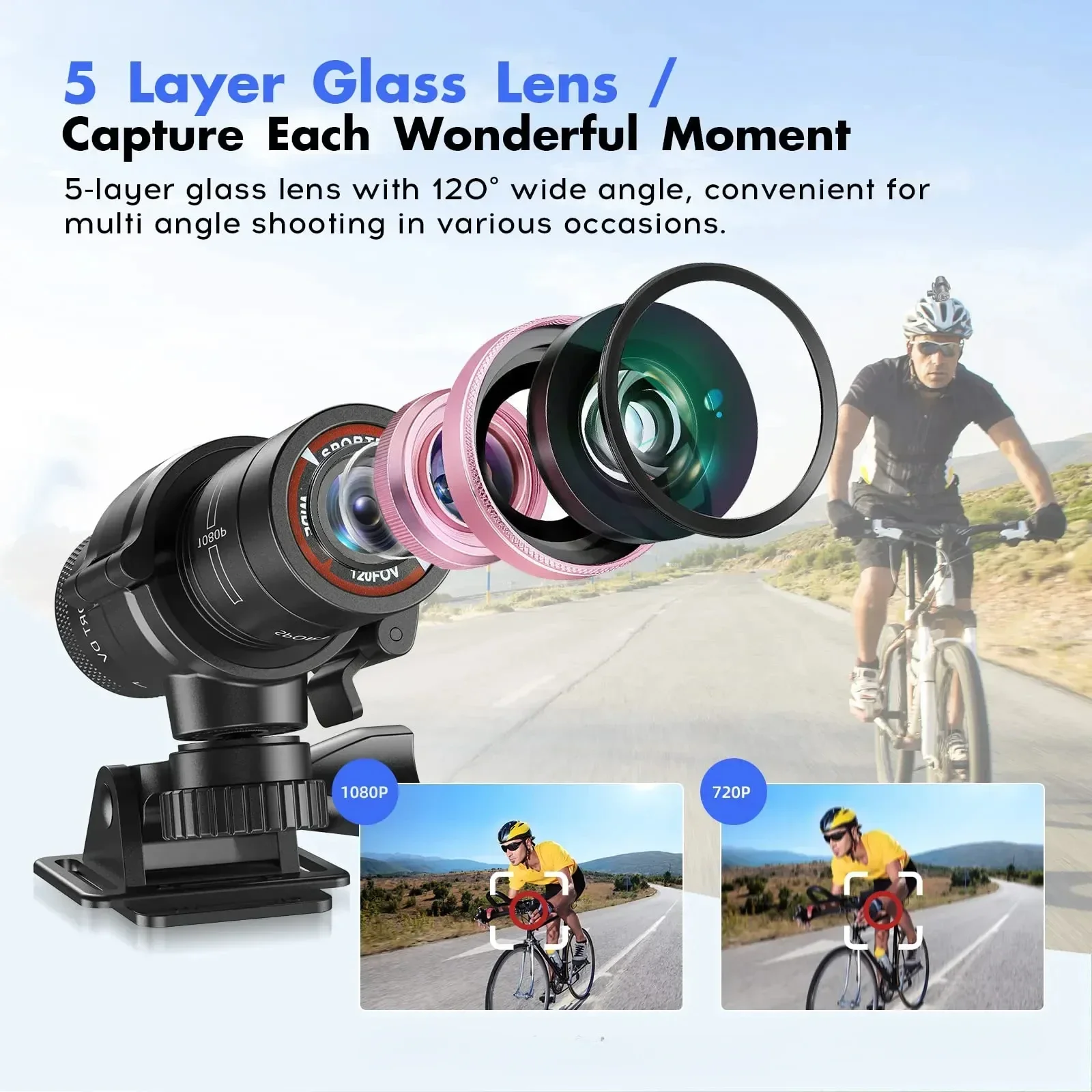 1080P HD Bike Motorcycle  Action Camera Helmet Camcorder Outdoor Sport DV Video DVR Audio Recorder Dash Cam for Car Bicycle 3