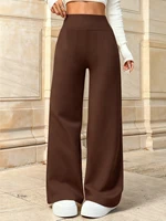 Women's Dark Brown High Waist Wide Leg Pants Flowy Fabric Loose Fit Chic Trousers Long Leg Effect for Casual Office Daily Wear - Image 4