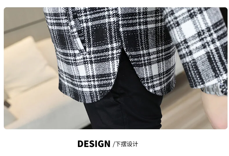 Lässige Herren-Daunenjacke mit dickem Karomuster aus Baumwolle – Frühling, Herbst, Winter Streetwear Warmer Wollmantel im Karomuster – Jugendlicher Slim Fit Parka – Detail 20