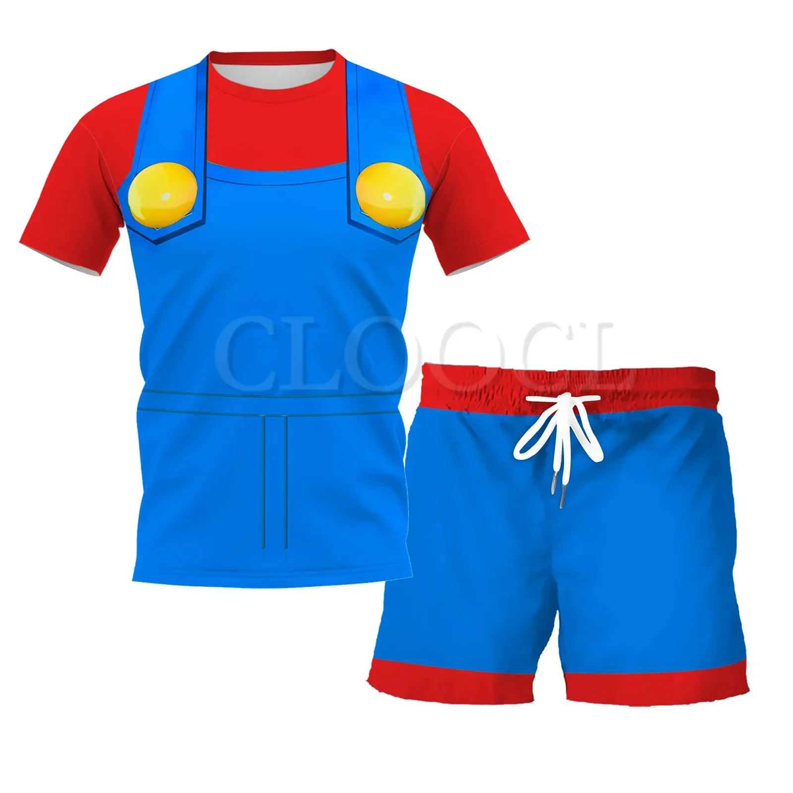 HX Mari Brother Bowser Clothing Red Blue Overall Printed T-shirts Sweatshirts Hoodies Male Female Cosplay Costumes Dropshipping
