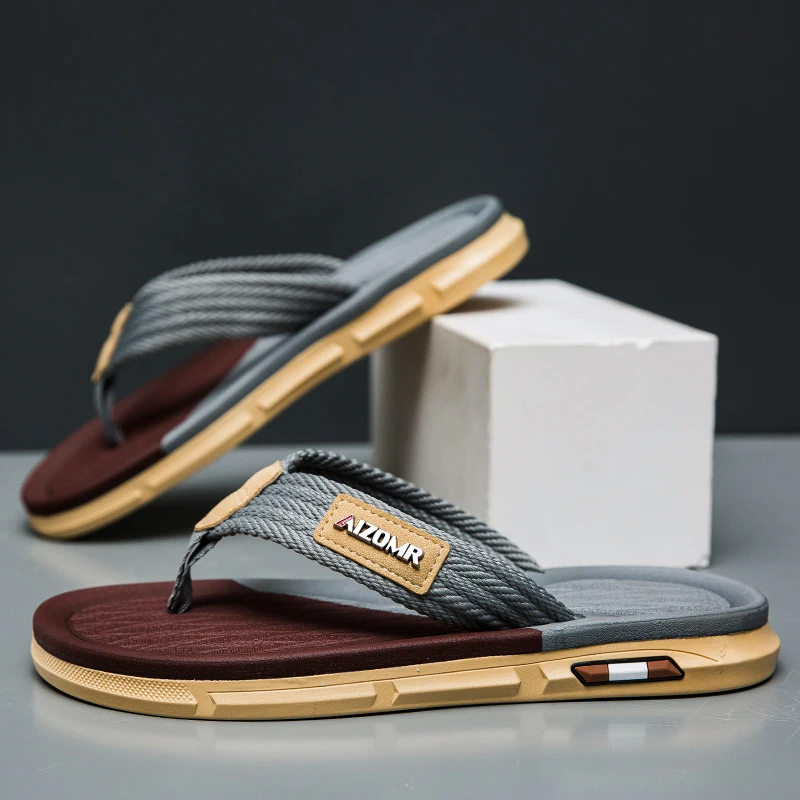 Minimalist Casual Men's Flip Flops, Color-Block Contrast Design, Non-Slip Wear-Resistant Outsole, Comfortable Breathable Outdoor - 4