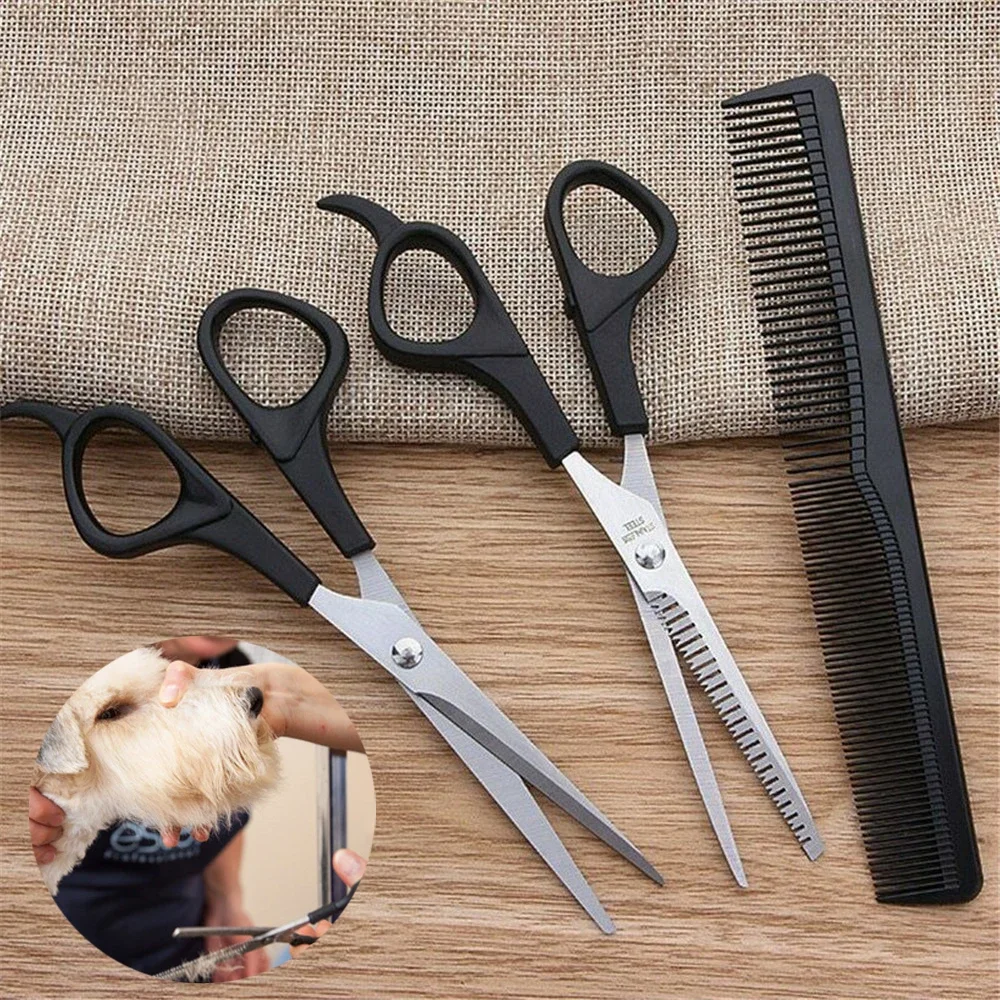 3Pcs Pet Grooming Scissors Comb Set Professional Stainless Steel Dog Cat Hair Scissors Grooming Shears Tool Portable Set