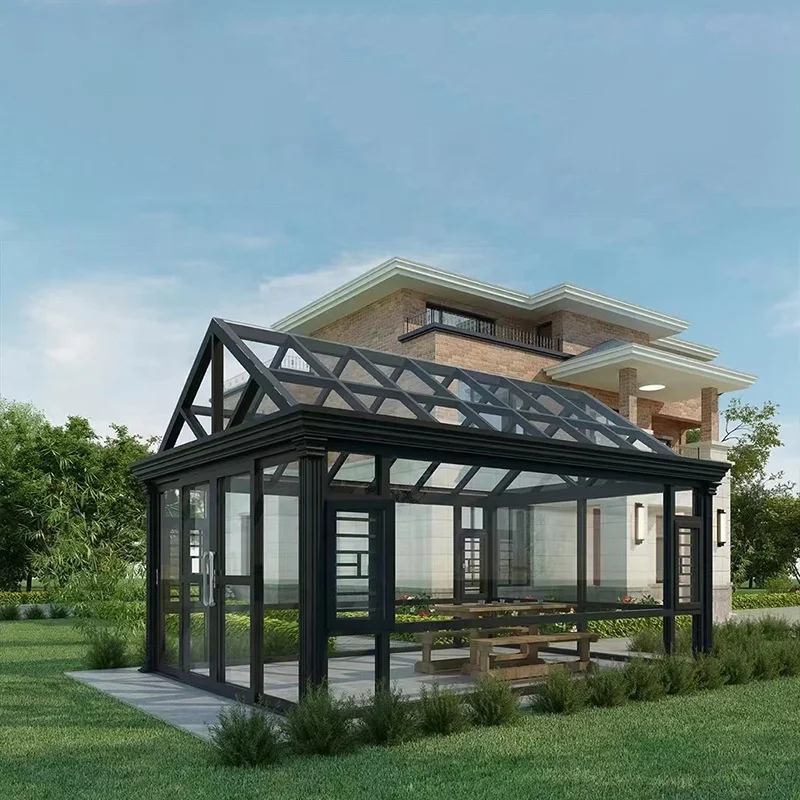High quality glass house prefabricated house triangle balcony house garden room
