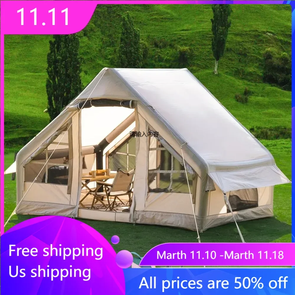 Inflatable Camping Tent with Picnic Blanket 2/4/6 Person Cabin Tent Waterproof Outdoor Oxford Tents with Mosquito Screen