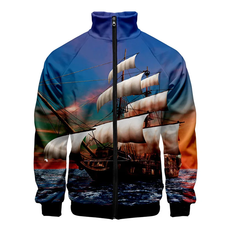 thumbnail image 1 of Chaqueta retro con estampado 3D de navegación oceánica para hombre, abrigo de manga larga de gran tamaño para la calle, ropa con personalidad para niños, chaquetas con cremallera, 1 of 4