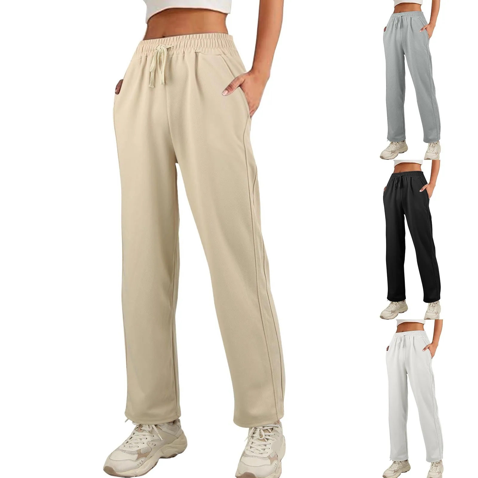 

2023 Sweatpants Women Autumn High Waist Draped Loose Straight Casual Sweatpants Banana Pants Drawstring Wide Leg Trousers