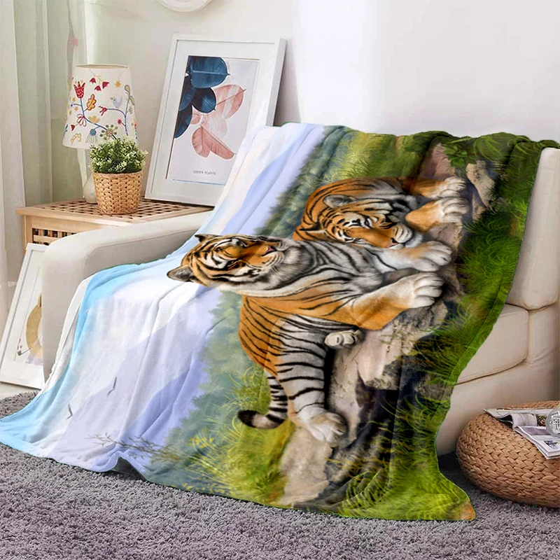 All Season Light Bedroom Warm Decke for Sofa Bed Couch Best Gifts 3D Printed Tiger Blanket Soft Plush Flannel Throws Blankets