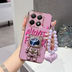 3 - Piece Floral Phone Accessory Set: Fansphone Case, Bead Lanyard & Stand - Xiaomi 14 (PURPLE)