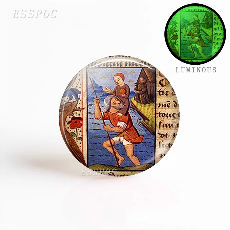 

5pcs/set 1 PCS St Christopher and Baby Religion 25mm Luminous Glass Cabochon Pendant Glass Dome Making Necklace Jewelry