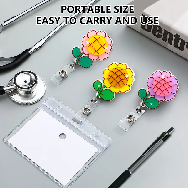 1 Piece Acrylic Badge Holder With Clip Sunflower Retractable Cord