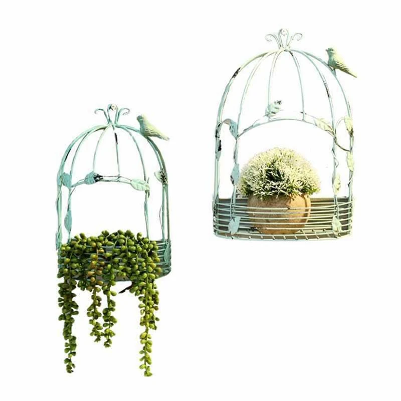 Vintage Country Wall Hanging Wire Iron Half Bird Cage Vaso Di Fiori Decorazione Del Giardino Retro Birdcage Storage Rack Pot A Durable