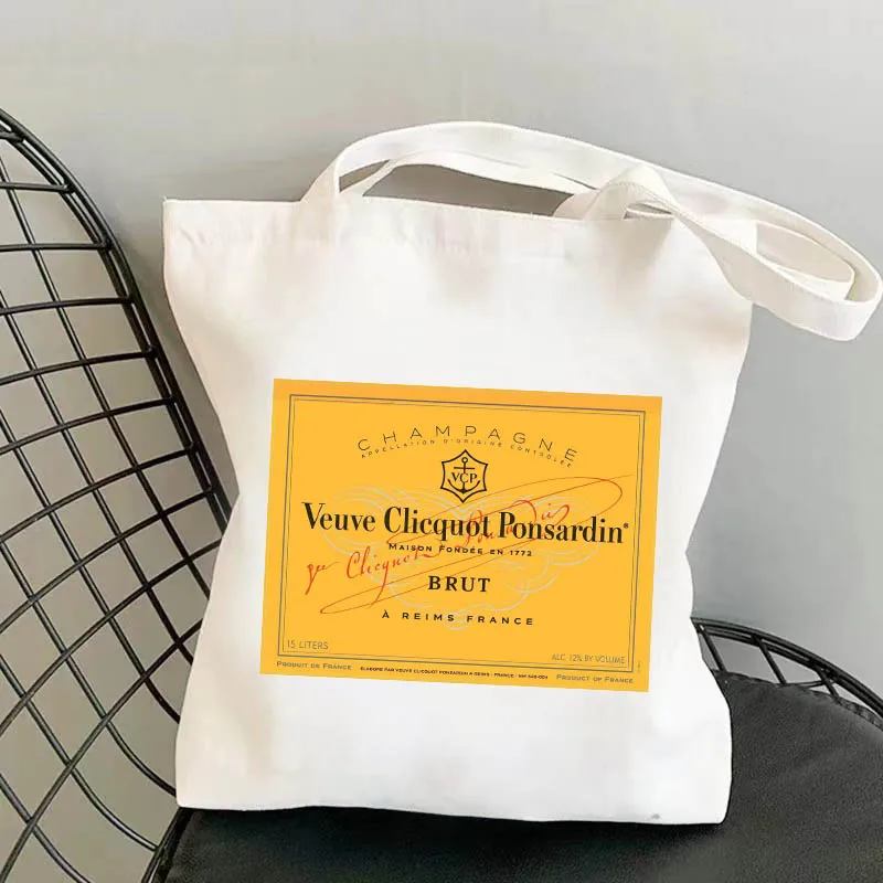 Veuve Clicquot Champagne Polyestercotton Canvas Bag Shopping Handbag Blank Zipper Cotton Bag Student Canvasbag