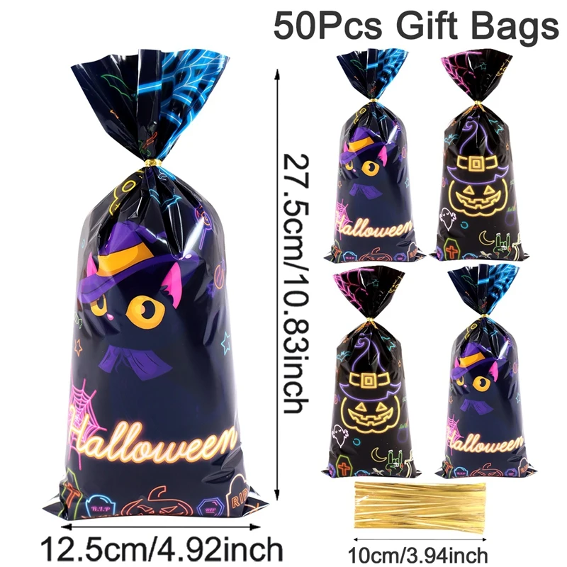 Neon-Halloween-Süßigkeitentüten Fluoreszierende Kürbis-Geist-Katzen-Tüten für Süßes oder Saures Geschenktüten Keksverpackungstüten Halloween-Dekoration 2025 – Detail 9