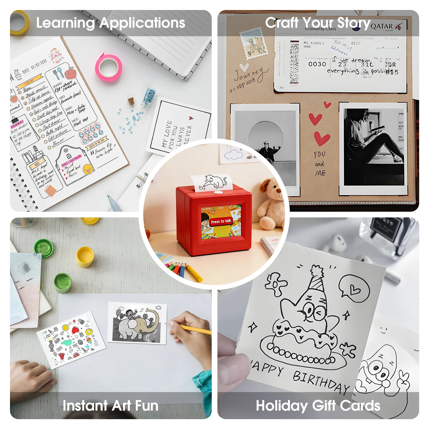 AI 음성 프린터 - 휴대용 터치스크린 감열 프린터, 사무실/학습용 즉시 인쇄, 음성 인식, 앱 제어.