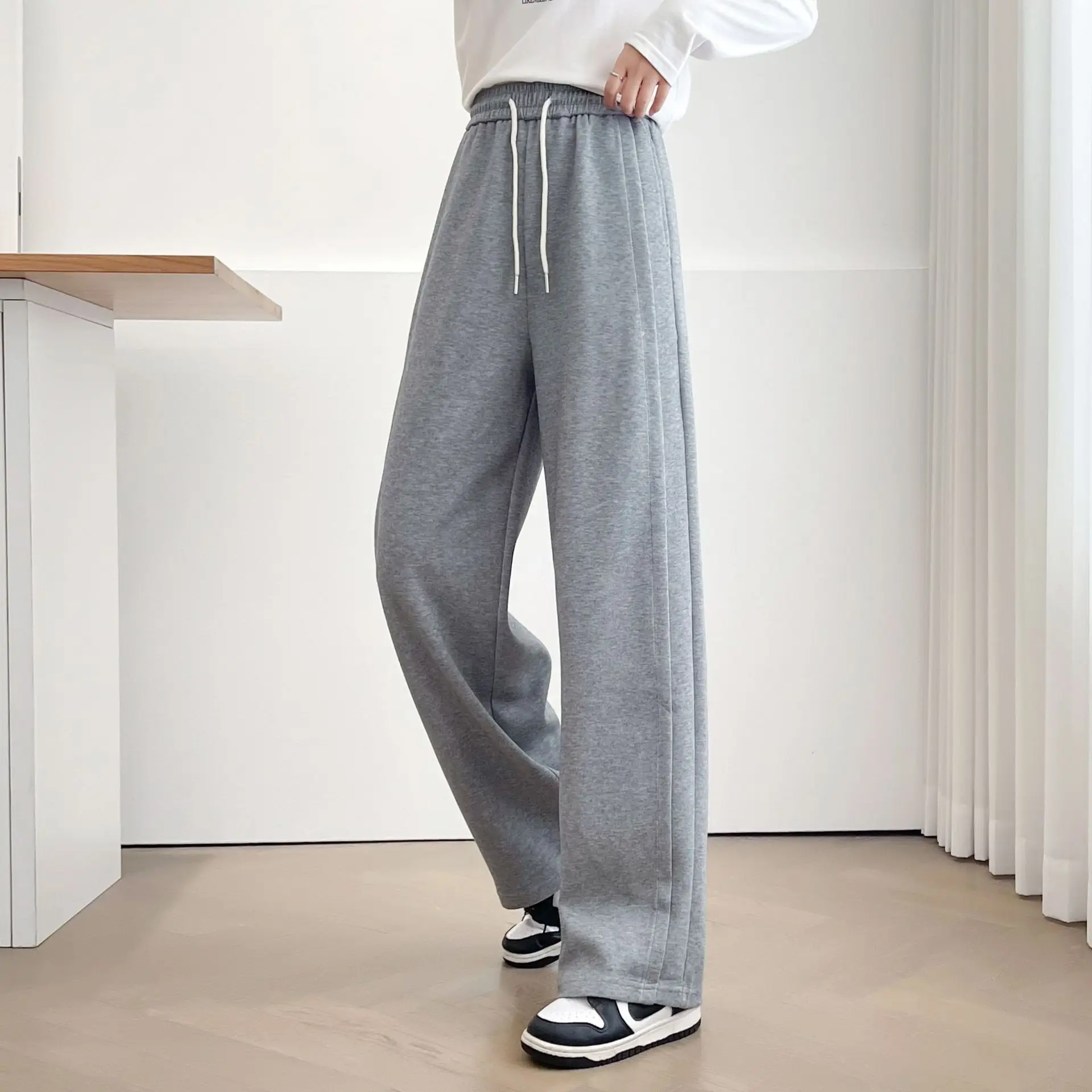 XXXXL Fashion Plus Size Women's Straight Leg Pants Autumn Winter Simple three-dimensional Cut Fleece Warm Casual Trousers 5012