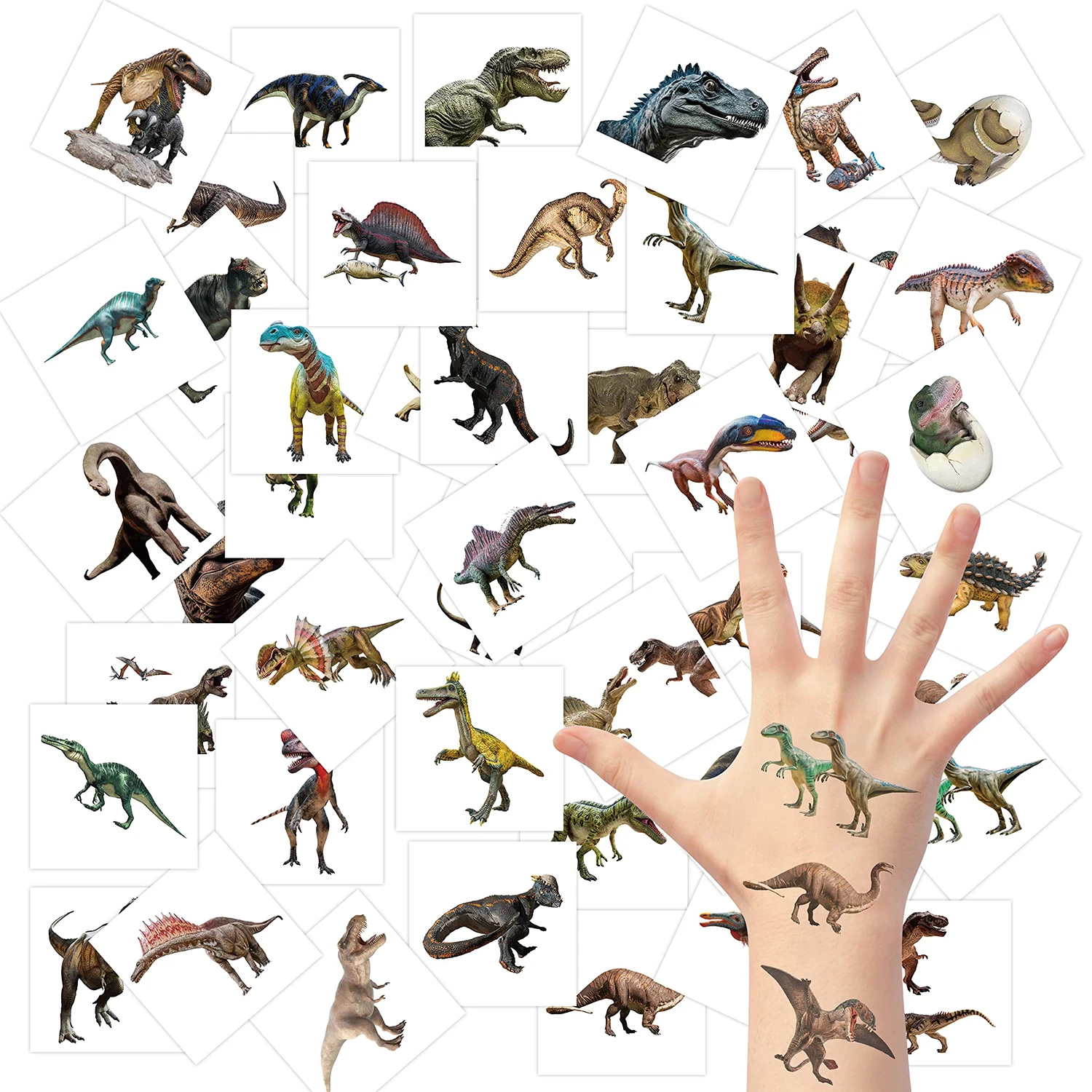 Tattoo Sticker Temporary Tattoos Dinosaur Temporary Tattoos 2 Inch Realistic Nature Forest Dinosaur Non-Toxic Tats Waterproof 144 Pcs