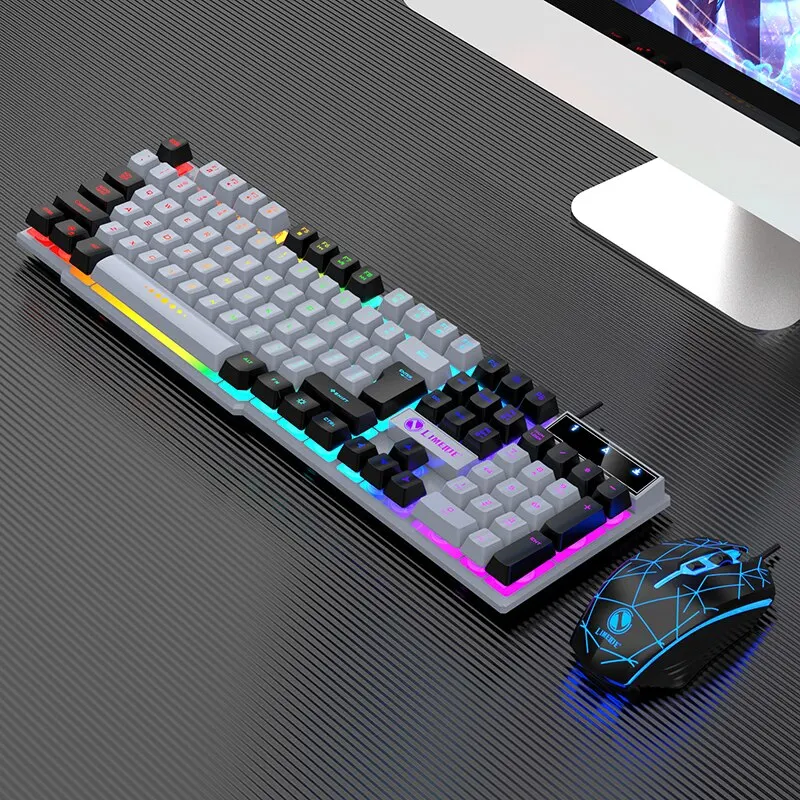 Gaming Tri-Color Combo: Silent Mech-Feel Membrane Keyboard & Tactile Mouse, Wired RGB for PC/Laptop