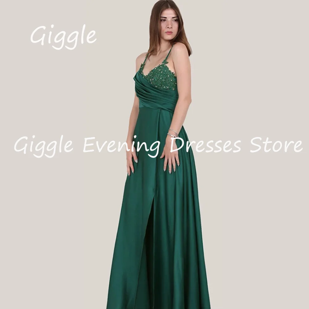 

Giggle Satin A-line Sweetheart Sequins Ruffle Arab Prom Gown Saudi Floor Length Evening Party Dresses for Women 2023