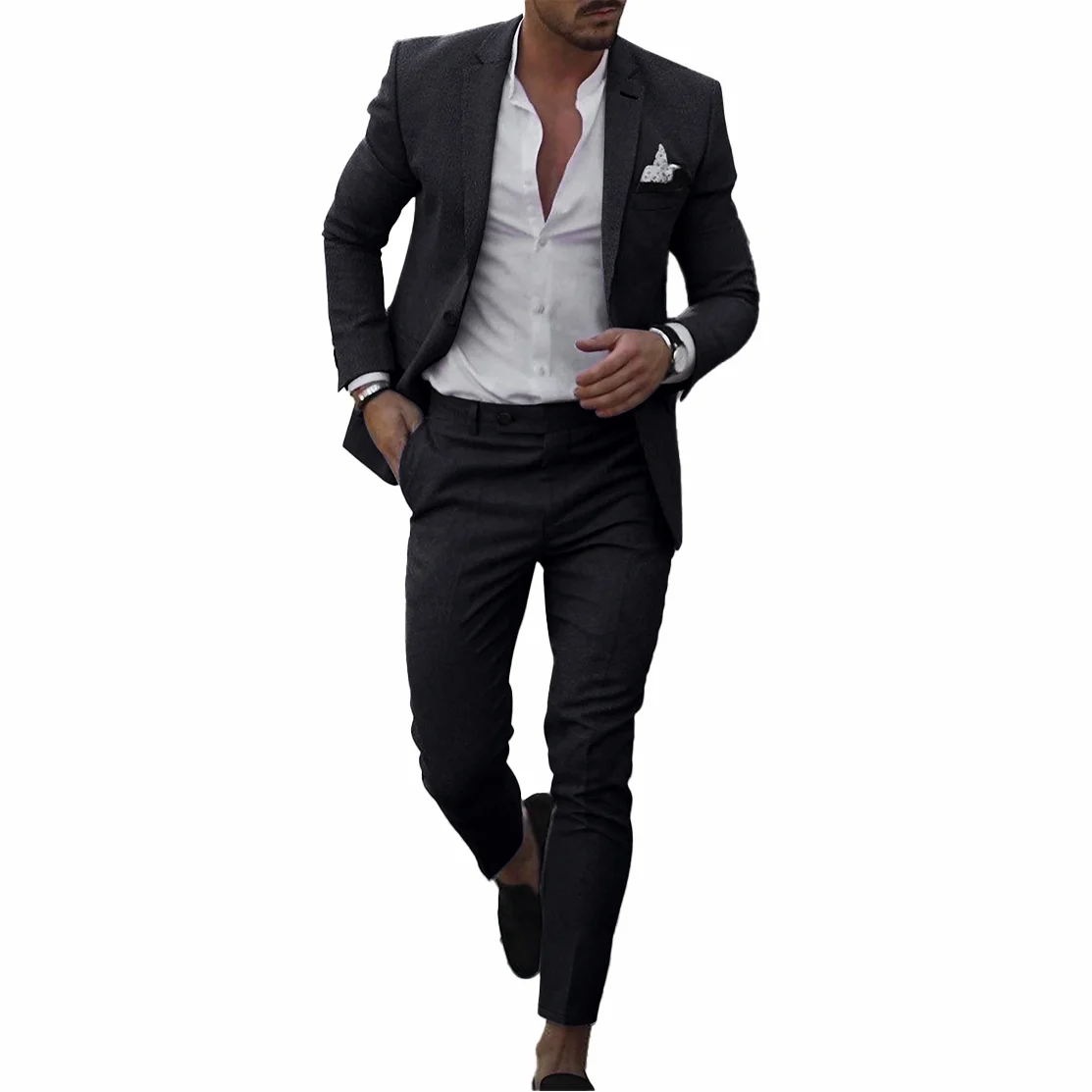 Mens 2-piece Pant Suits Spring Summer Single One Button Linen Solid Blazer Jacket Smart Casual Wedding Business Commuting Suit