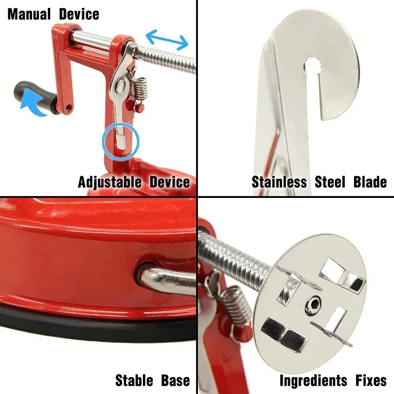 Red Home Hand Crank Potato Tart Machine Spiral Slicer Stainless Steel Adjustable Cut Potato Cucumber Kitchen Tools Accessories