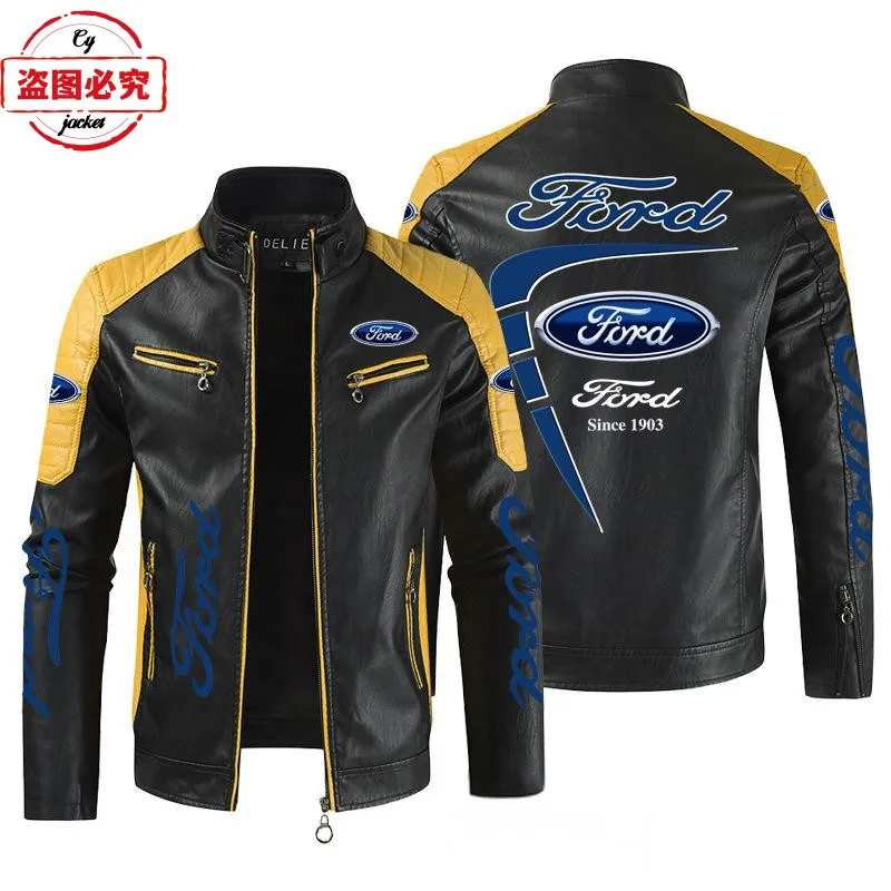 Ford LOGO printed racing suit pu leather jacket windproof four-season Ford team men's jacket overalls 3