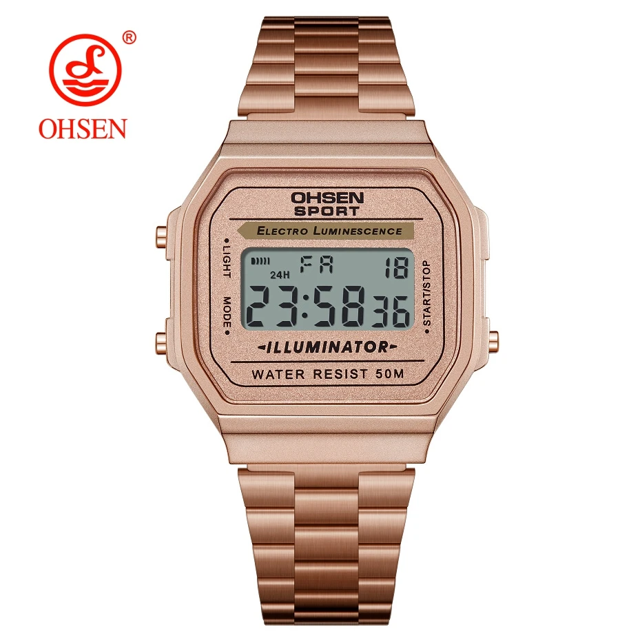 Luxury Gold Women's Digital Sport Watch - Stainless Steel, Electronic, with Alarm and Gift-Ready