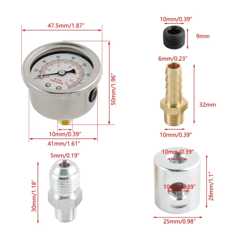 트럭 D0UC용 1/8NPT 나사 연료 압력 게이지 액체 0-160PSI 오일 압력 게이지