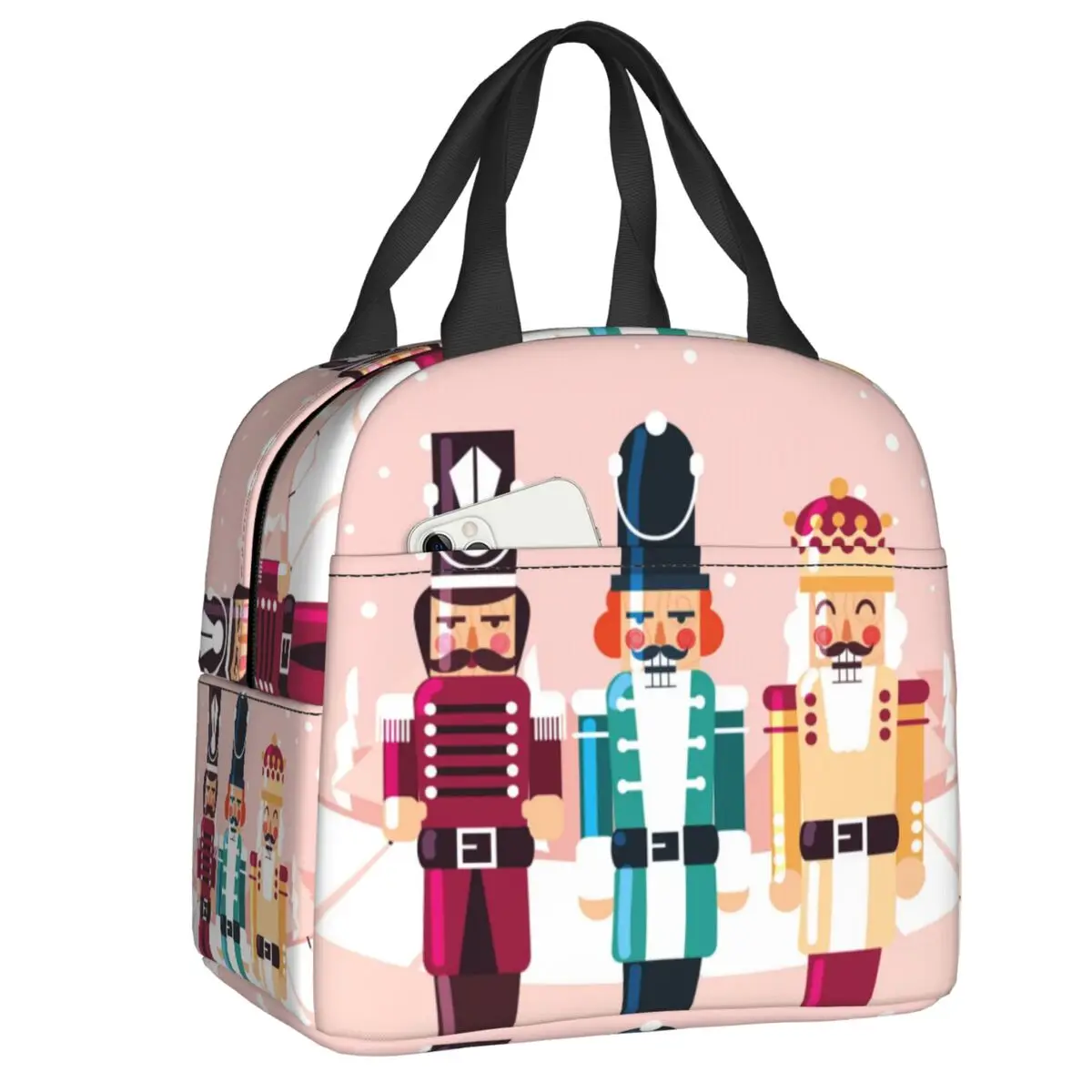 

Christmas Nutcrackers Insulated Lunch Bags for Women Cartoon Toy Soldiers Cooler Thermal Bento Box Outdoor Camping Travel