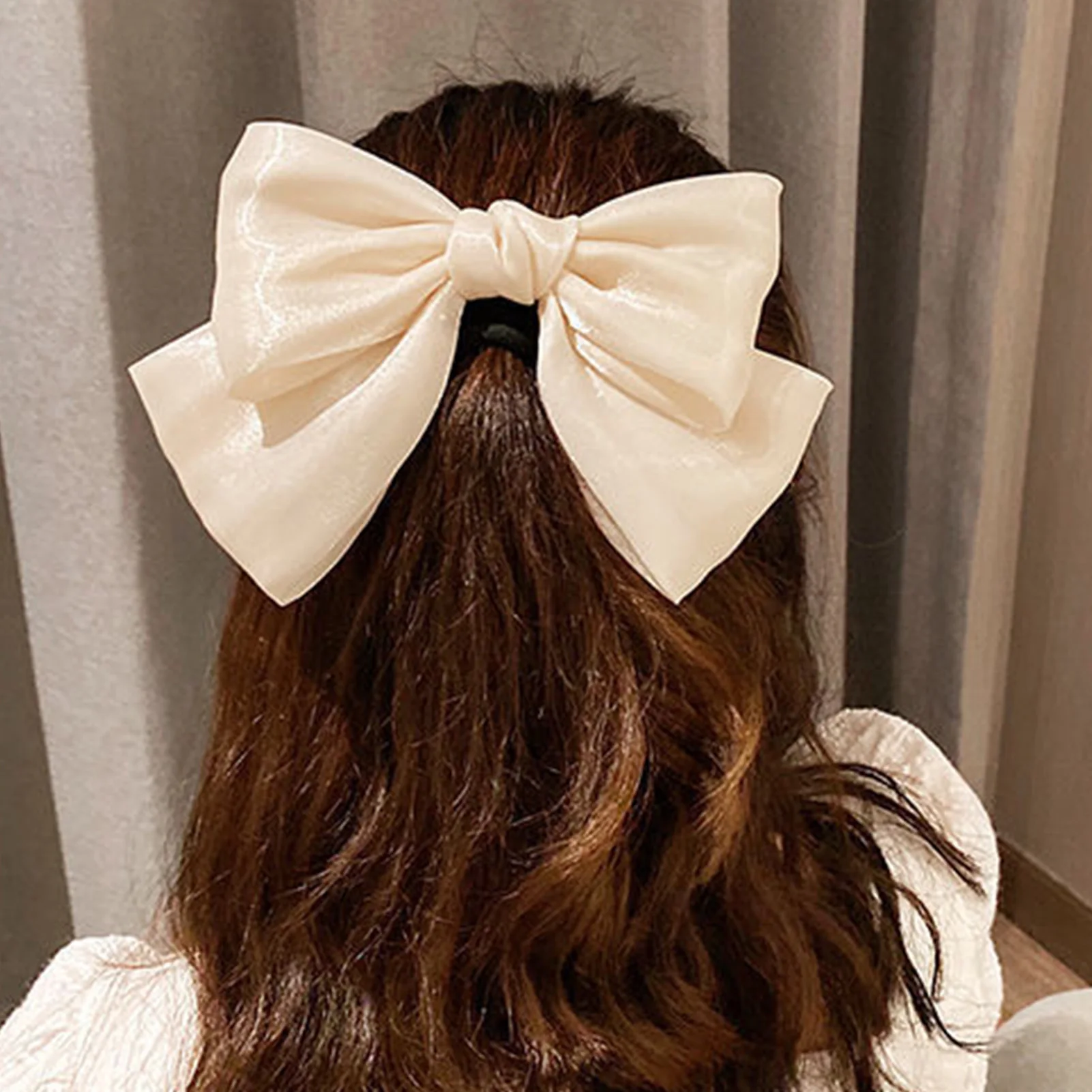 Glänzende Haarspange mit Schleife, perlmuttfarben, barocke französische Haarspange, elegante Haarnadel für Frauen, Braut, Hochzeit, Weihnachten, Party, Haarschmuck – Detail 9
