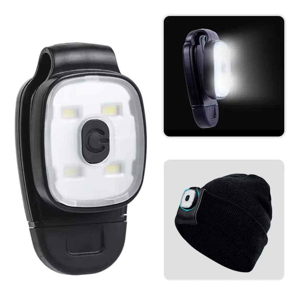 1Pc LED Clip Flashlight 4 Lighting Modes USB Rechargeable Clip on Light Safety Warning Running Lights for Night Walking Fishing