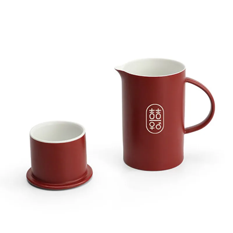 Ceramic Red Wedding Teapot, Porcelain Chinese Style, Double Happiness Tea Pot, Cup Set, Luxury Souvenir Gift for Bride and Groom