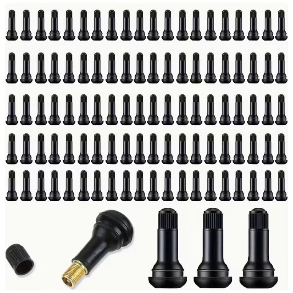 วาล์วยางแบบไม่มียางใน สีดำ แบบเสียบ 20/50/100 ชิ้น รุ่น TR414 สำหรับรถยนต์และรถจักรยานยนต์ 1