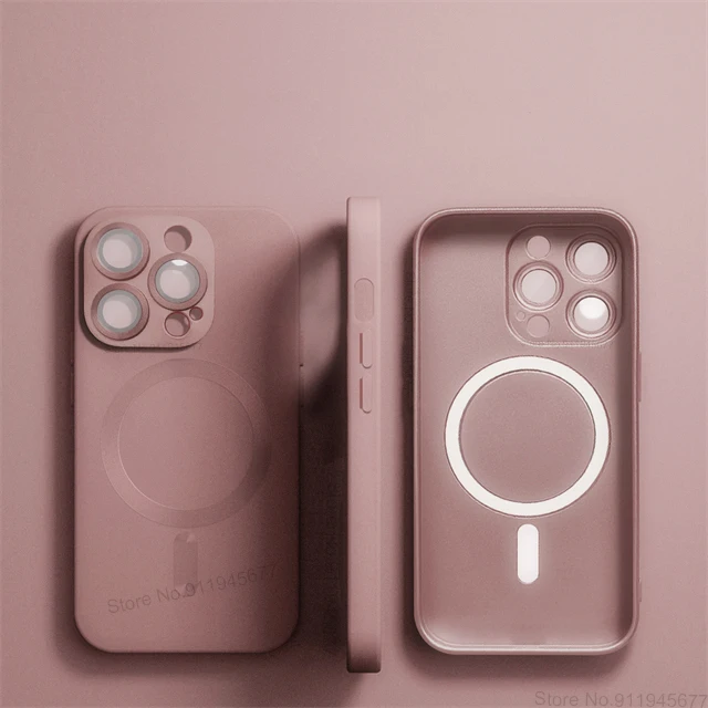 thumbnail image 1 of Fundas magnéticas MagSafe de lujo con película de lente para iPhone 15, 14, 13, 12, 11 Pro Max Plus, funda mate, accesorios de cubierta a prueba de golpes, 1 of 5