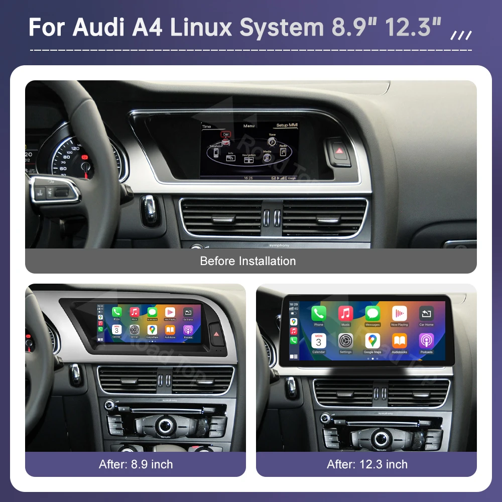 Pantalla Linux Multimedia de Radio superior de carretera para Audi A4 A5 2009-2015 inalámbrico CarPlay Android Auto Airplay función de reproductor de coche 3