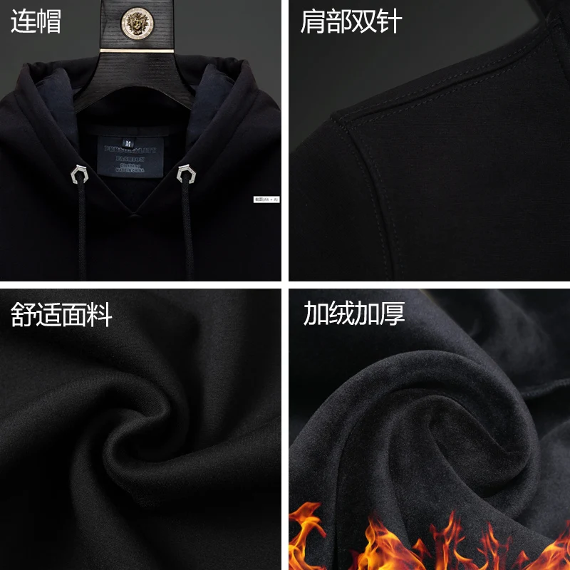 Plus Size Men Hoodies Scarf Bear Diamonds Fashion Streetwear Pullover Belt Thick Hooded Hoodie Mens Winter Clothes Sweat Homme