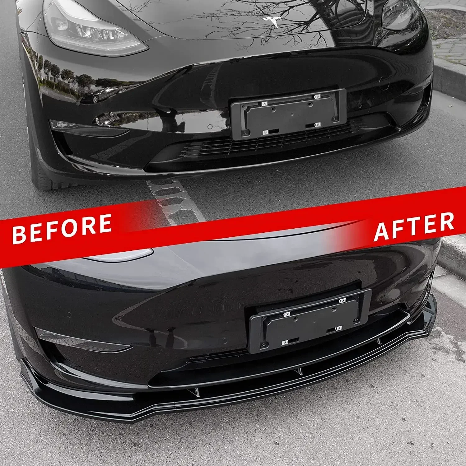 For Tesla Model Y-Carbon Black Front Lower Bumper Lip Spoiler Car Modification Body Kit Bumper Diffuser Protector