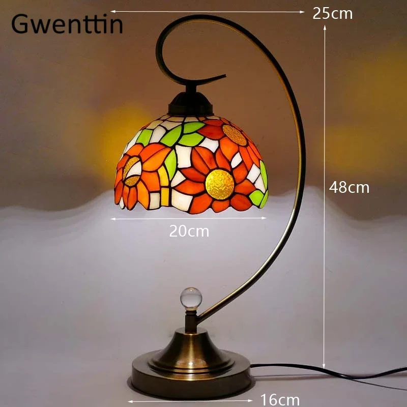 ティファニースタイルテーブルランプ電気スタンドガラスランプ