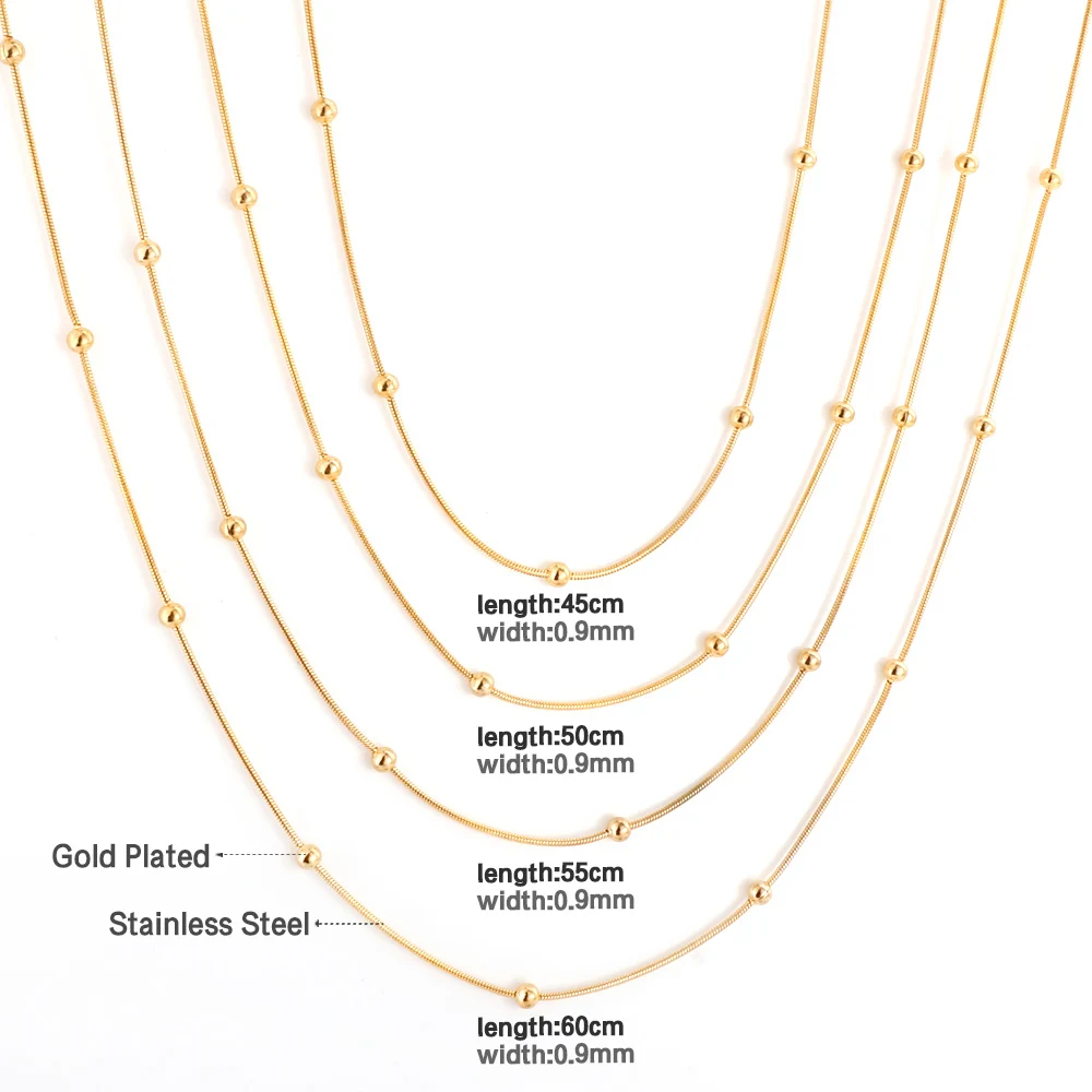 LUXUSTEEL 5pcs lots Stainless Steel Round Beaded Snake Chains Necklace Collar Women Accessories Gold Color Silver Tone Whokesale