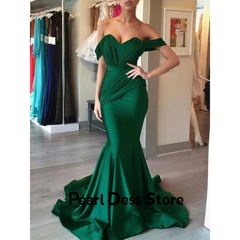 

Emerald Green Bridesmaid Dress 2023 Ruffled Fish Tail Off Shoulder Wedding Dress Youth Bridesmaid Dress Customized Sexy