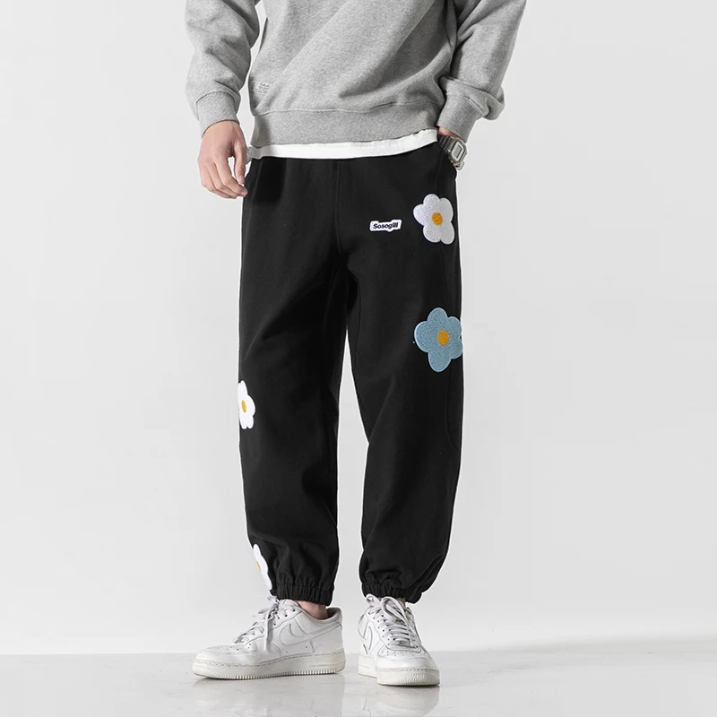 

2022 spring new American trend patchwork embroidered pants loose leggings men's street casual pants