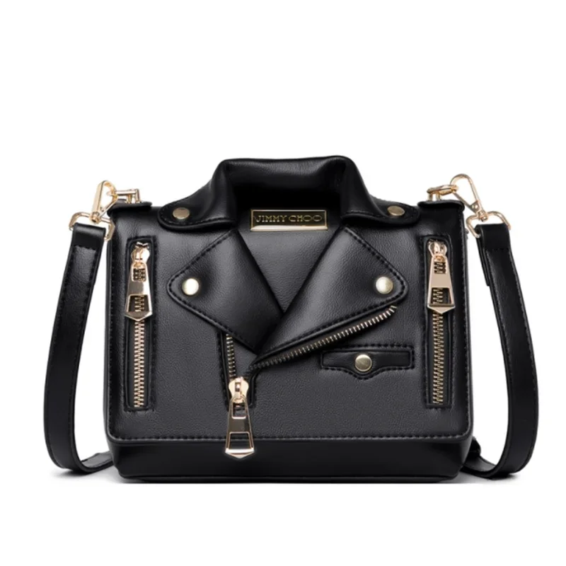 

luxury Design High-quality Leather Motorcycle Bags Women Clothing Shoulder Rivet Zipper Jacket Bag Messenger Bag Women Handbag