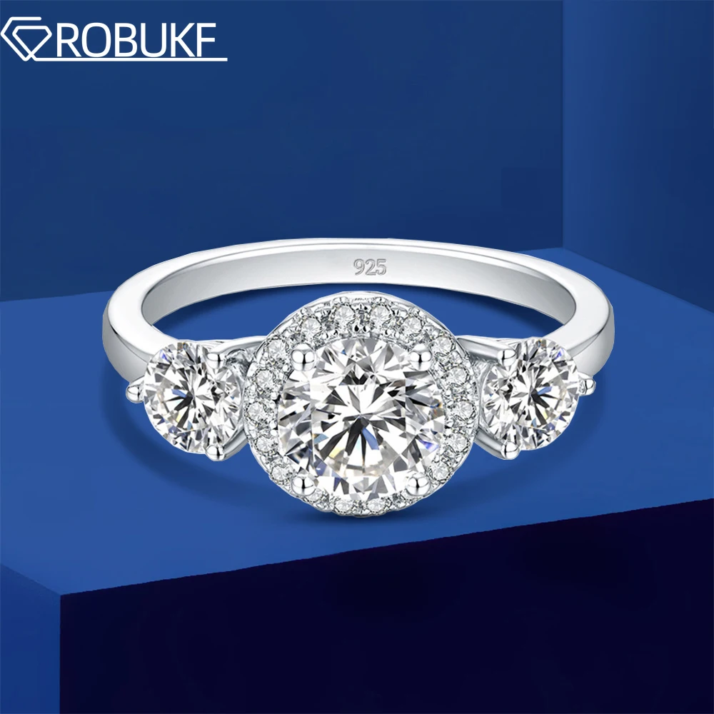 

3-Stone Diamond Moissanite Ring For Women S925 Sterling Silver Plated 18K Gold Wedding Band Engagement Rings with Certificate