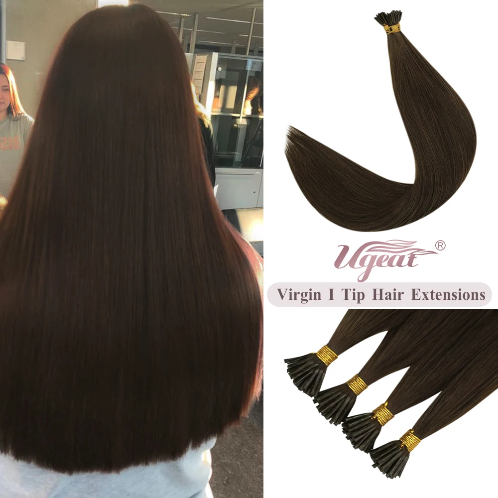 [12 Months] Ugeat I Tip Virgin Hair Extensions 14-22" 20g/40g Pre Bonded Human Hair Extensions Straight Hot Fusion 0.8g/1s